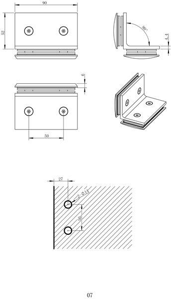 Beschlag C, 90 x 52 mm, Glas/Glas