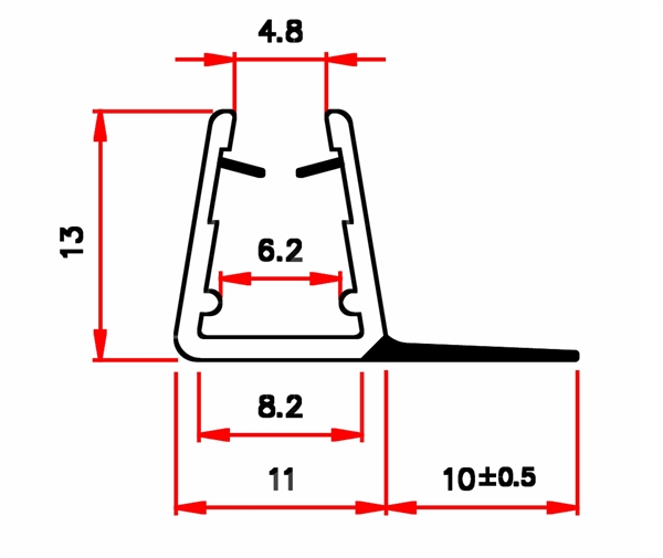 Dichtprofil f�r Schiebet�ren f�r 8 mm